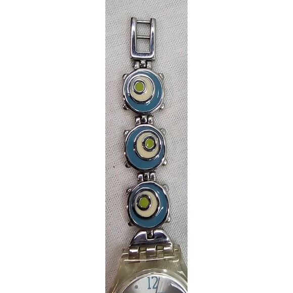 Swatch Swiss Wristwatch Transparent Case Artistic Band Retro Modern *Check Pea* - Picture 6 of 12